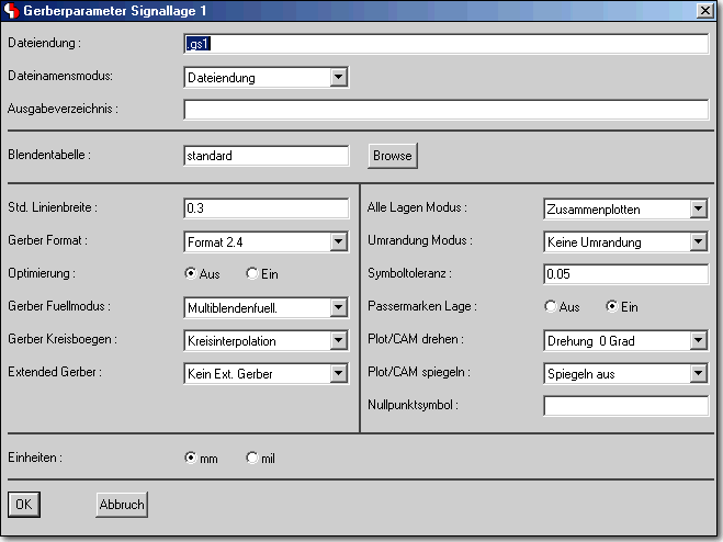 BAE Version 6.2: CAM-Prozessor Dialog - CAM-Batch - Lagenspezifische Gerber-Parametereinstellungen