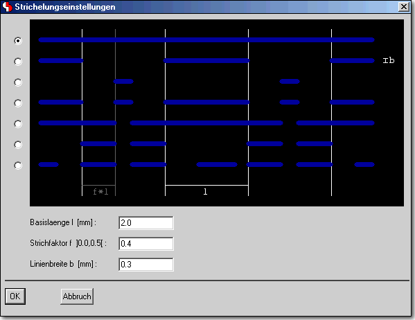 BAE Version 6.2: Layouteditor Dialog - Strichelungseinstellungen